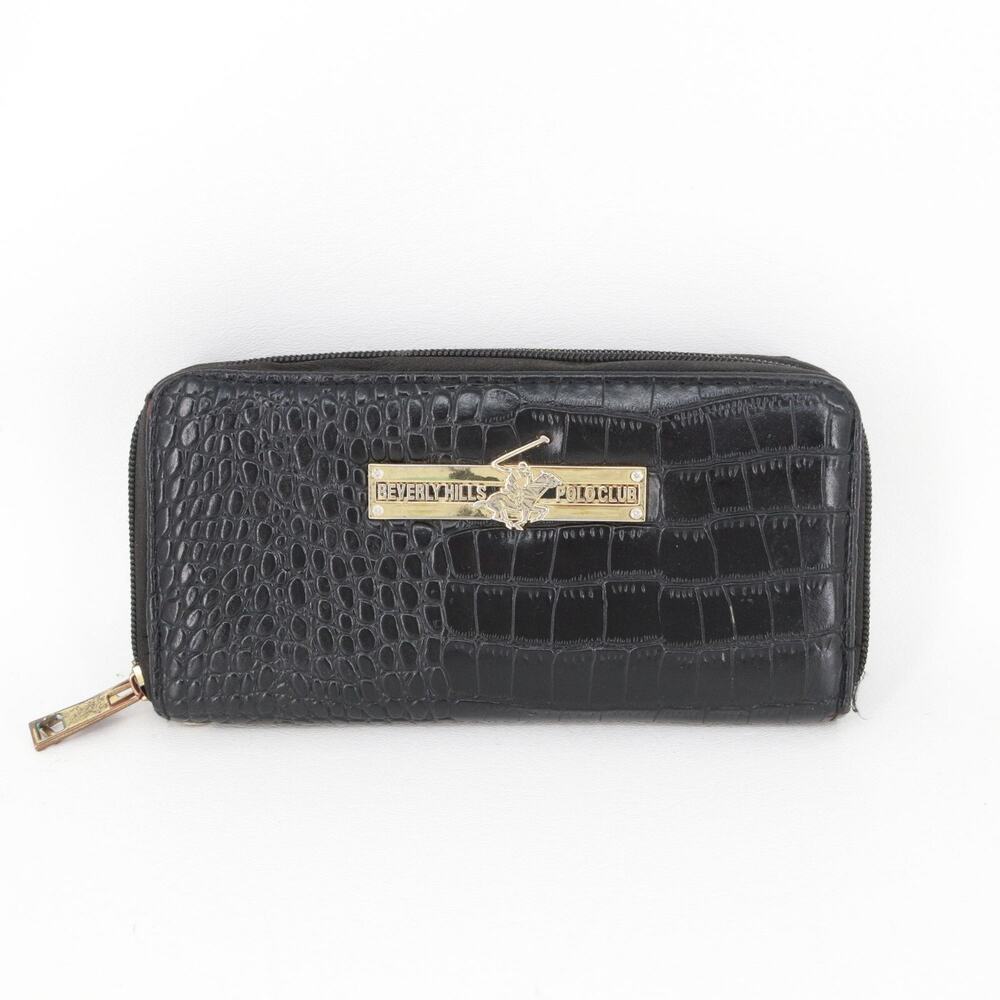 Beverly Hills Polo Club Wallet Women Clutch Faux Black Croc Leather Zip Around A